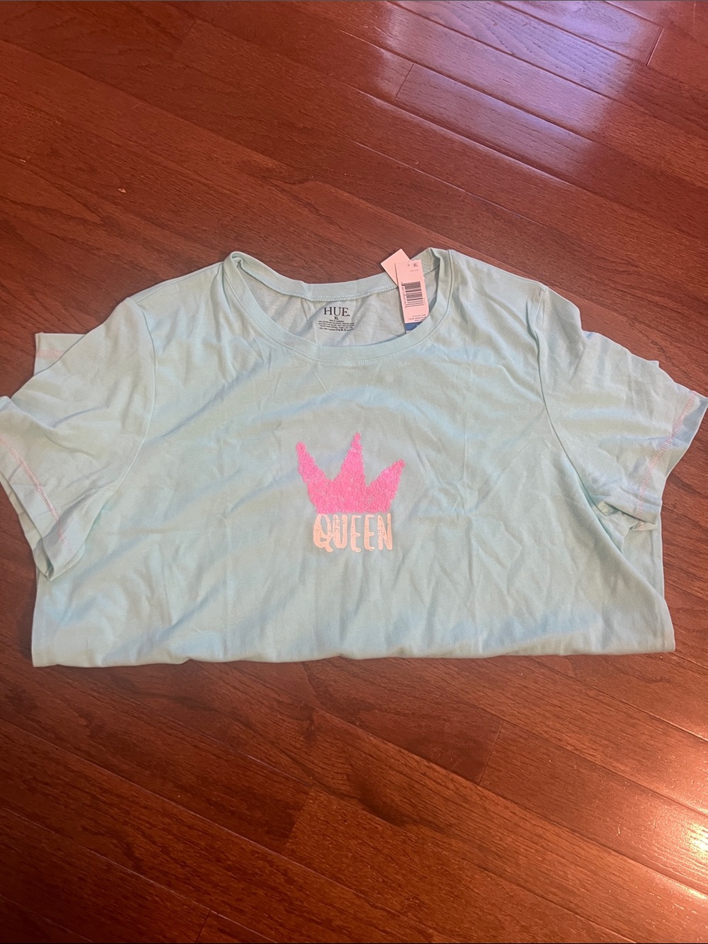 HUE Light Blue Tee with Pink Crown "QUEEN" Graphic